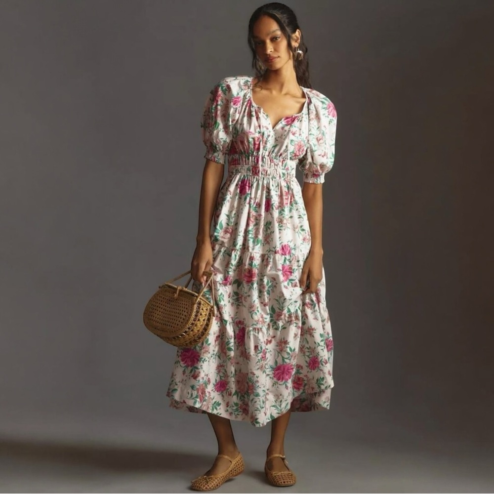 Anthropologie 3X The Somerset Puff-Sleeve floral
Maxi Dress coquette Cottagecore